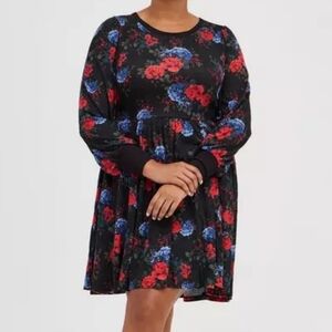 Torrid Black Floral Super Soft Plush Babydoll Dress Size 2X
